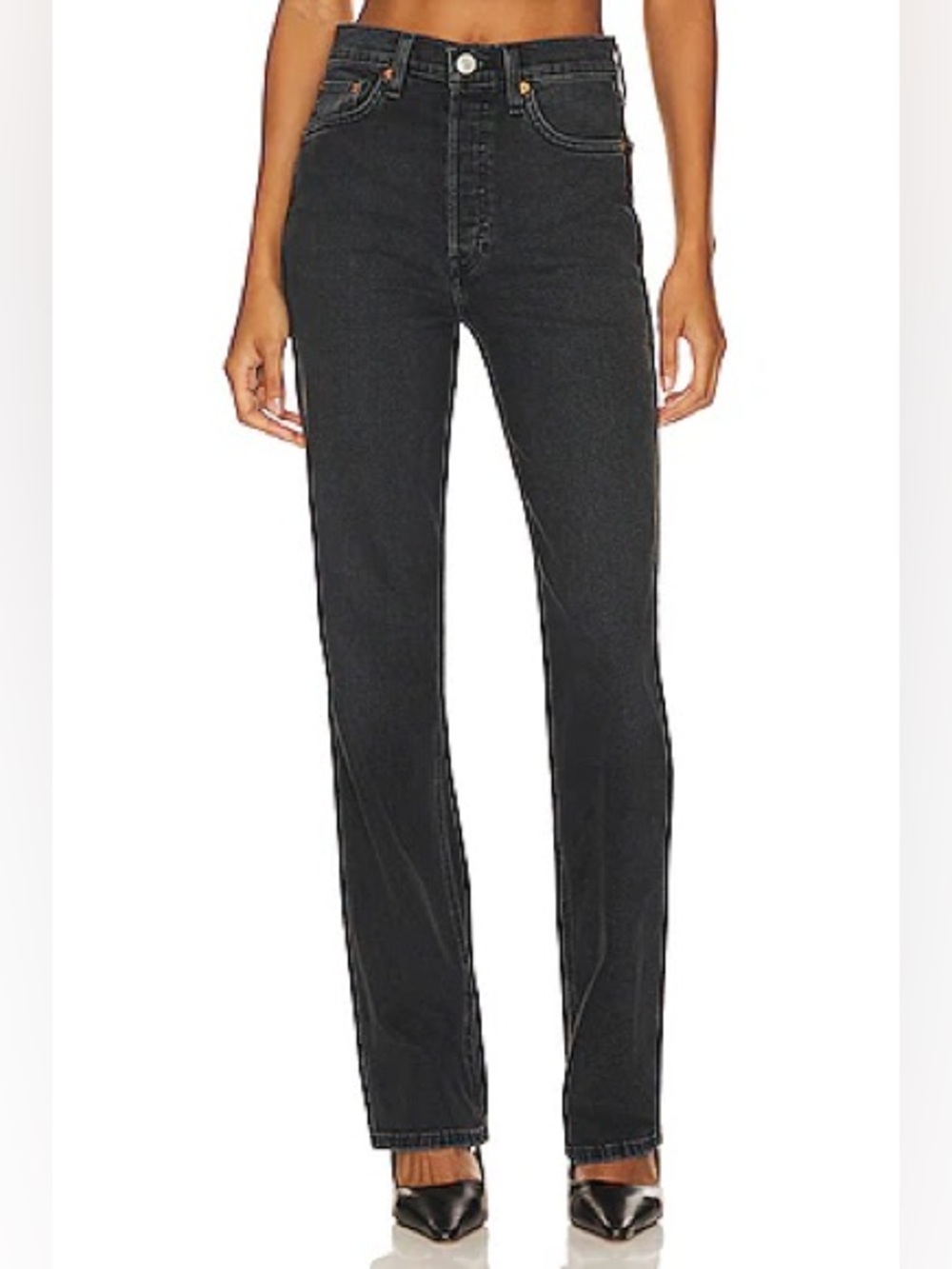 Re/DONE 90s High Rise Loose Charcoal Washed Black Straight Leg Jeans
